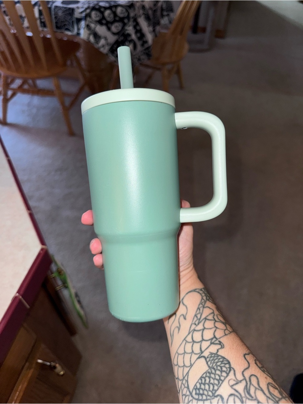 Mainstays Mint Green Insulated Tumbler with Handle and Straw